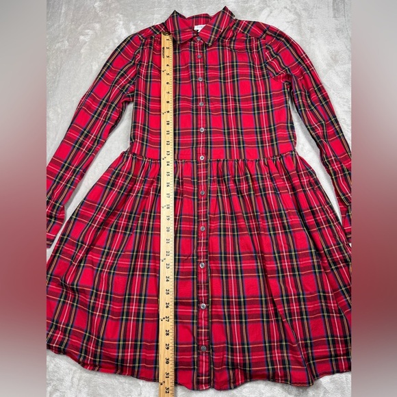 J.Crew Factory Red Green Tartan Plaid Collared Shirtdress Mini Dress Size 2 - Picture 8 of 16